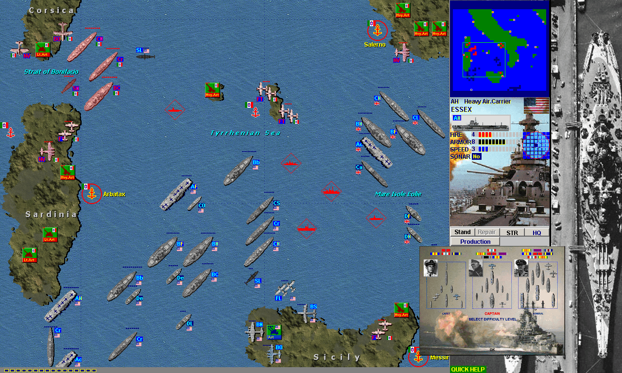 Naval simulation, extension to classic Battleship Game,  where units can move!