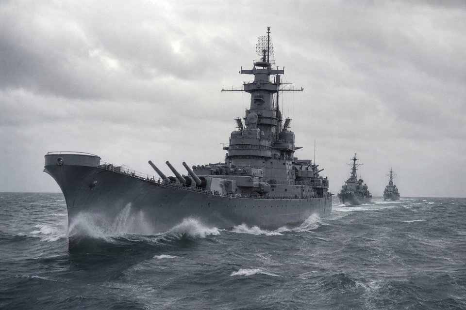 Warships in line ahead in the North Atlantic (AI-generated image)